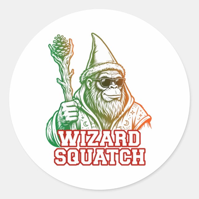 Zauberer Squatch Lustiger Bigfoot Aufkleber (Vorderseite)