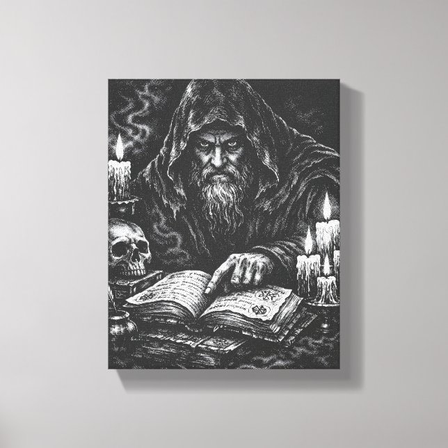 Zauberer studiert das Grimoire — von BurnsInHell Leinwanddruck (Vorderseite)