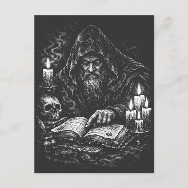 Zauberer studiert das Grimoire — von BurnsInHell Postkarte (Vorderseite)