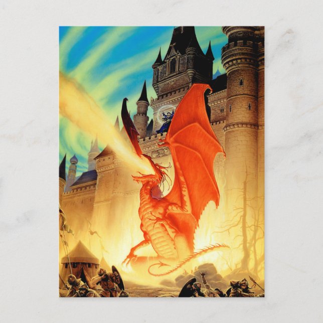 Zauberer und Feuerdrache-Postkarte | Fantasy Art Postkarte (Vorderseite)