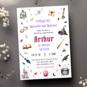 Zauberer und Hexen Watercolor Magic Geburtstag Einladung