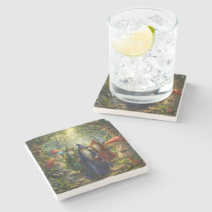 Zauberer und Waldpilz Fantasy Steinuntersetzer d