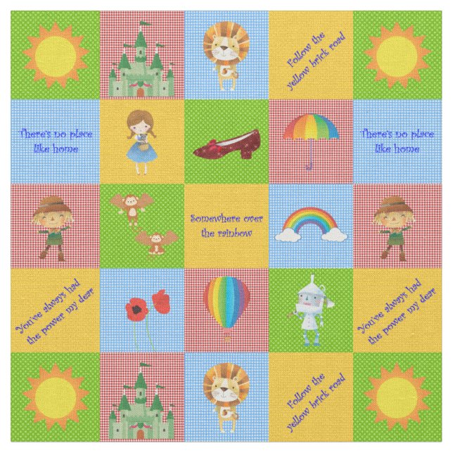 Zauberer von Oz Quilt Blocks Rot/Grün Stoff (Nahaufnahme)