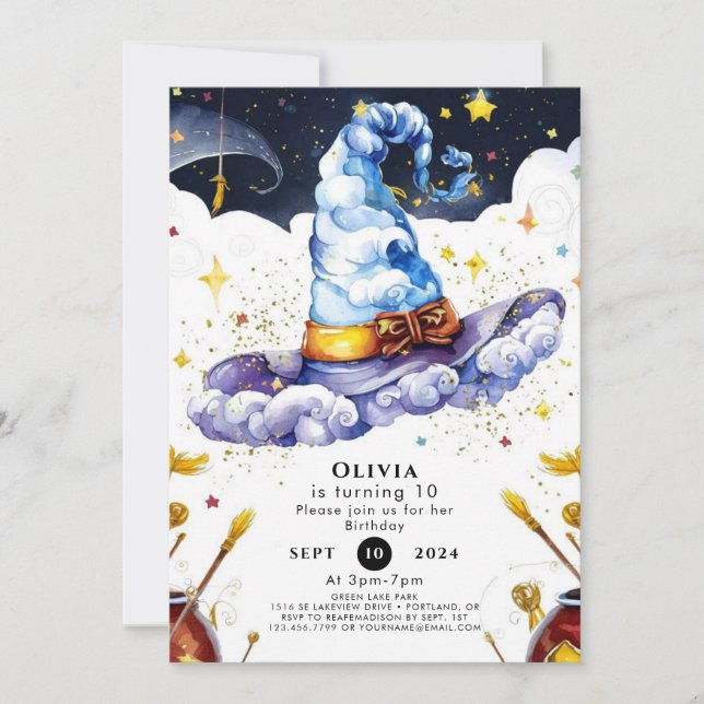 Zauberer zum Geburtstag der Zauberkinder Einladung (Vorderseite)