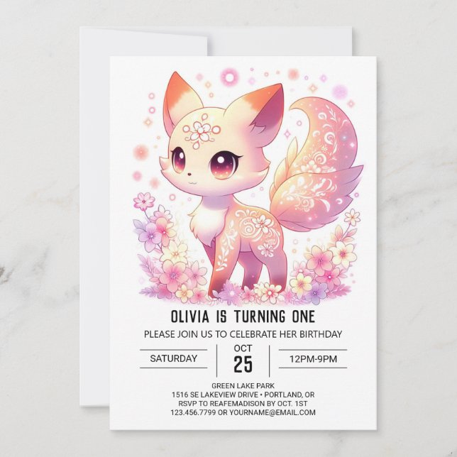 Zauberfox 1. Geburtstag Einladung (Vorderseite)