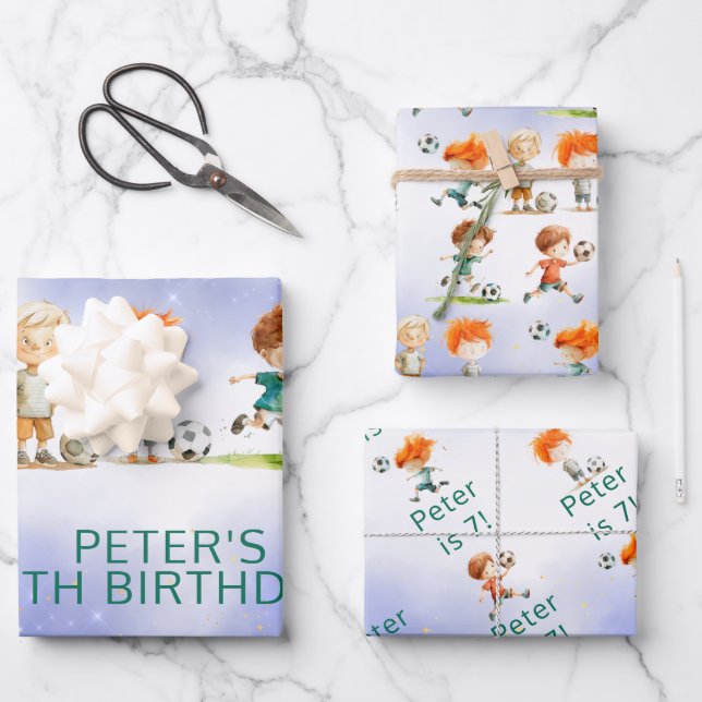 Zauberfußball Geburtstagsspiel Geschenkpapier Set (Vorderseite)