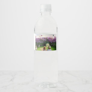 Zaubergarten mit Kindern und Schmetterlingen Wasserflaschenetikett