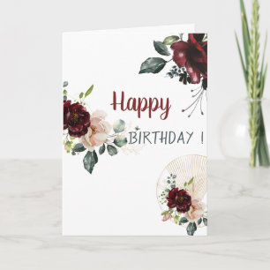 Zauberhafte Aquarell-Burgunder-Blumen Geburtstag  Karte