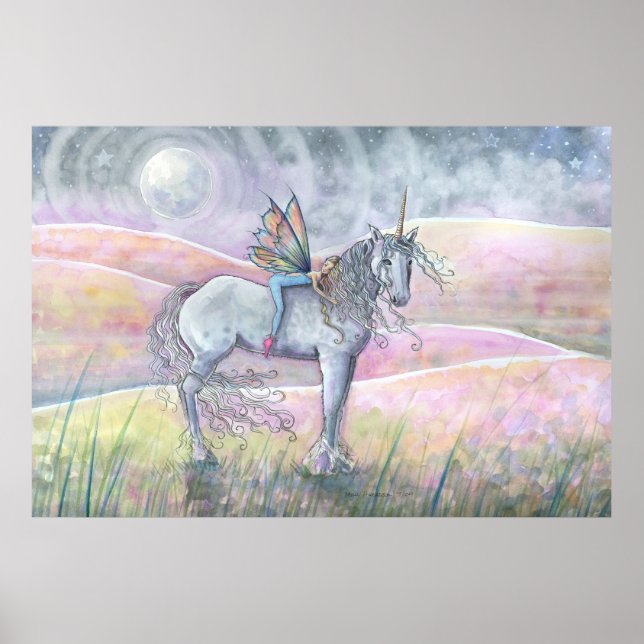 Zauberhafte Berge Einhorn und Fairy Fantasy Art Poster (Vorne)