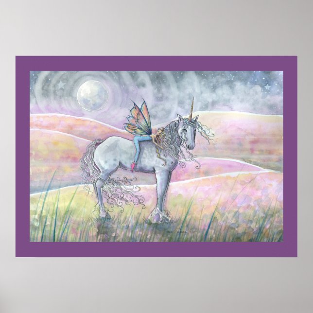 Zauberhafte Berge Einhorn und Fairy Fantasy Art Poster (Vorne)