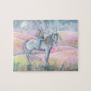 Zauberhafte Berge Einhorn und Fairy Fantasy Art Puzzle