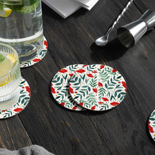 Zauberhafte Blume in Rot und Grün Runder Pappuntersetzer