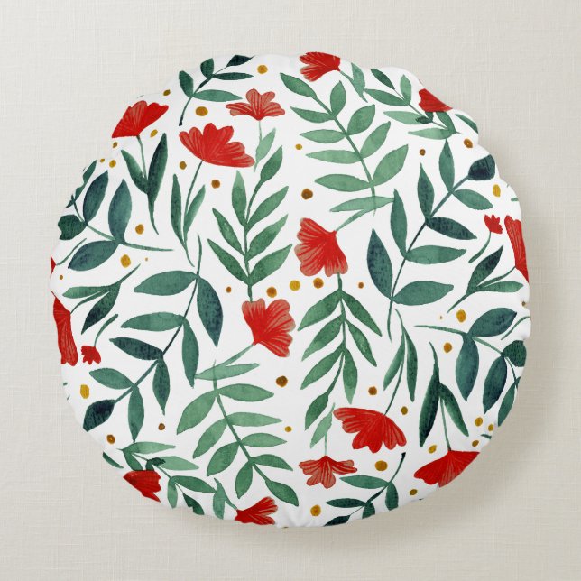 Zauberhafte Blume in Rot und Grün Rundes Kissen (Vorderseite)