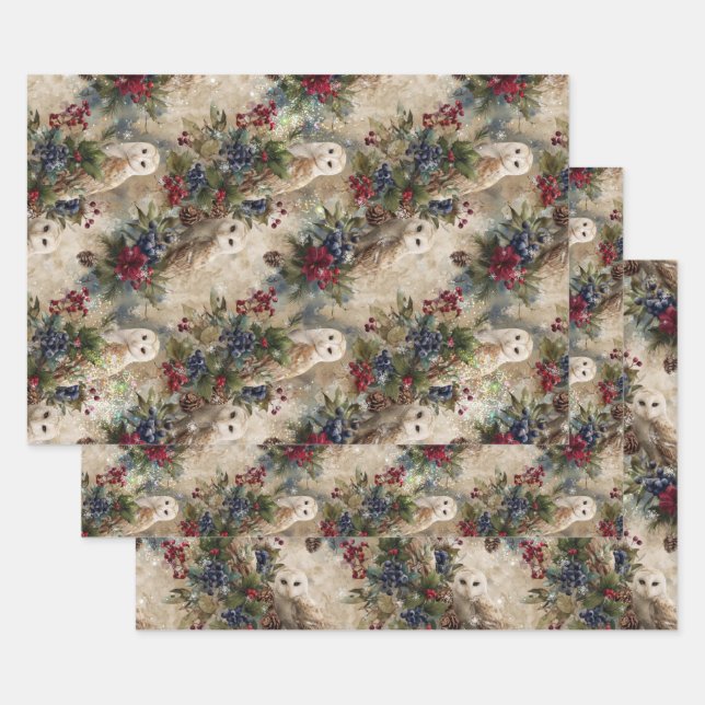 Zauberhafte Blumen-Eule Geschenkpapier Set (Set)