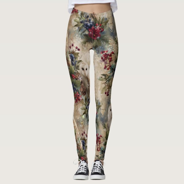 Zauberhafte Blumen-Eule Leggings (Vorderseite)