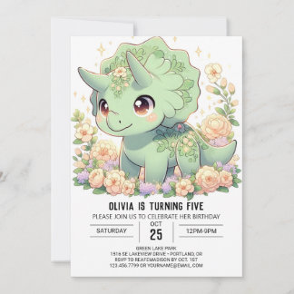 Zauberhafte Blumendinosaurier Digital zum Geburtst Einladung