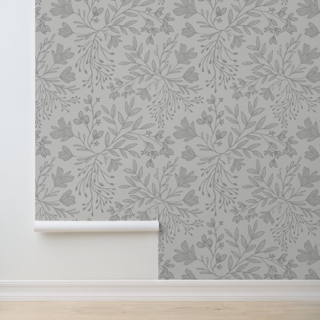 Zauberhafte Blumenwiesen-Träume L5 Grau Weiß Tapete (Anwendung)