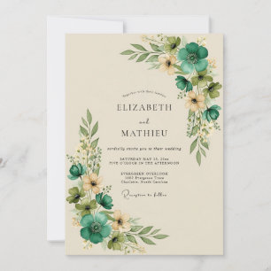 Zauberhafte botanische Teal-Hochzeit Einladung