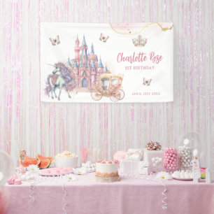 Zauberhafte Burg Einhorn Rosa Prinzessin 1. Geburt Banner