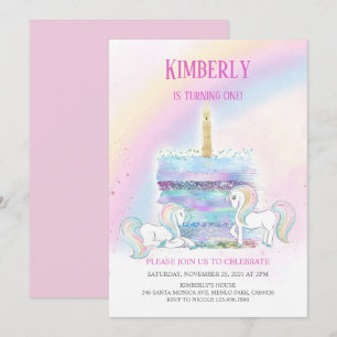Zauberhafte Burg Einhorn Rosa Prinzessin 1. Geburt Einladung