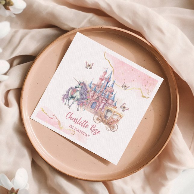 Zauberhafte Burg Einhorn Rosa Prinzessin 1. Geburt Serviette (Von Creator hochgeladen)
