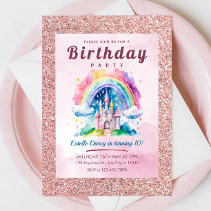 Zauberhafte Burg Rainbow 10. Geburtstag Einladung