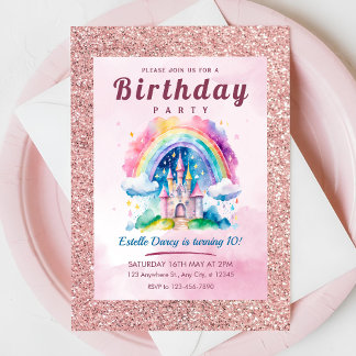 Zauberhafte Burg Rainbow 10. Geburtstag Einladung