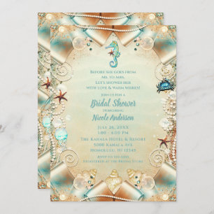 Zauberhafte Creme unter Meeresperlen Ribbon Bridal Einladung