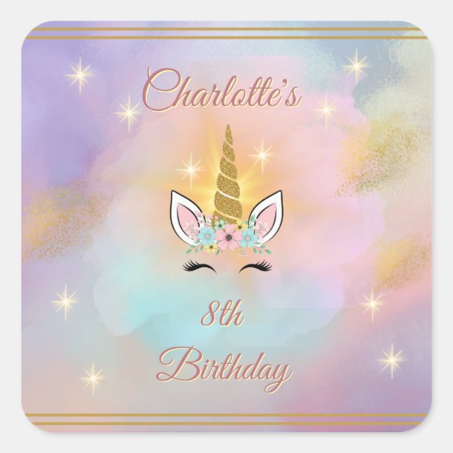 Zauberhafte Einhorn-Aufkleber | Gastgeschenk Quadratischer Aufkleber (Vorderseite)