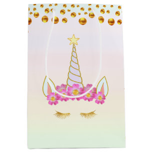 Zauberhafte Einhorn-Blumen & Gold Konfetti Mittel  Mittlere Geschenktüte