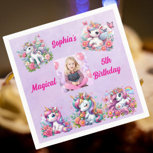 Zauberhafte Einhorn-Foto-Kindergeburtstag-Party Serviette
