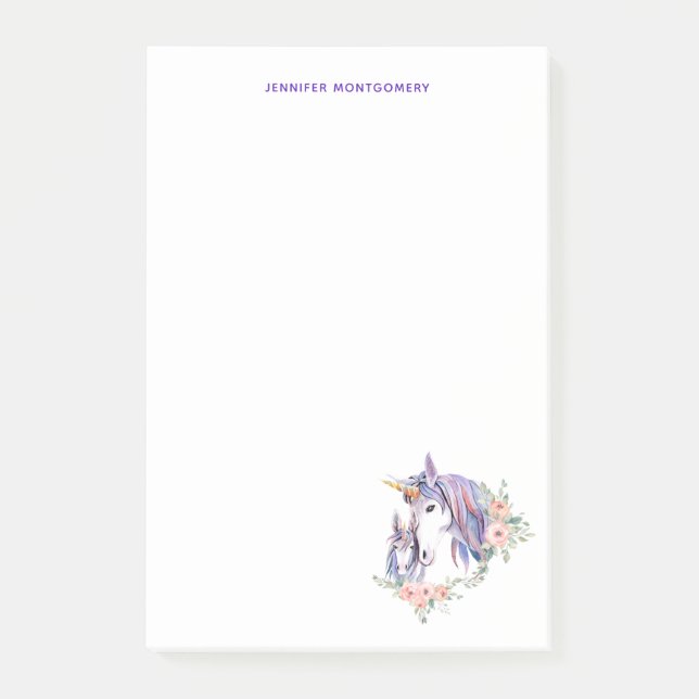 Zauberhafte Einhorn-Mama & Baby Watercolor Post-it Klebezettel (Vorderseite)