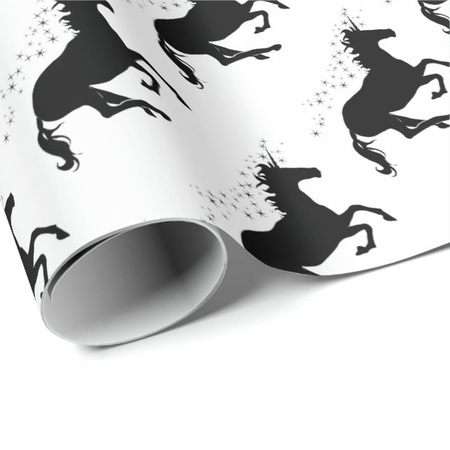Zauberhafte Einhorn-Silhouette Elegantes Schwarzes Geschenkpapier (Rolleneckpunkt)