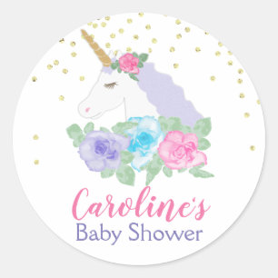 Zauberhafte Einhorndusche Pink & Gold Baby Runder Aufkleber