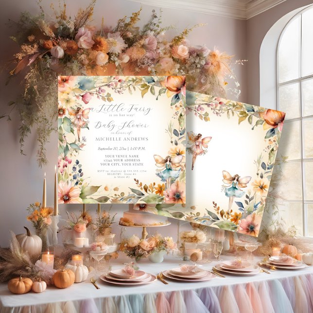 Zauberhafte Fairy Fall Floral Gold Girl Babydusche Einladung (Von Creator hochgeladen)
