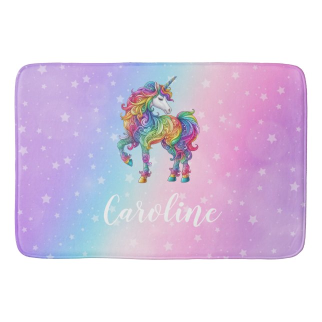 Zauberhafte farbenfrohe Einhorn Badematte (Vorderseite)