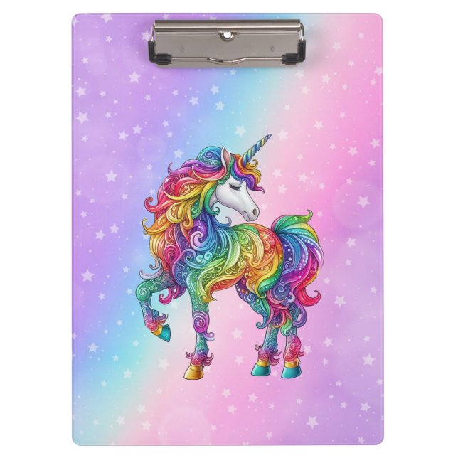 Zauberhafte farbenfrohe Einhorn Klemmbrett (Vorderseite)