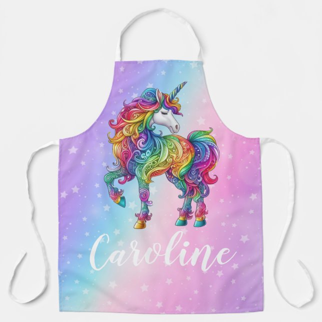 Zauberhafte farbenfrohe Einhorn Schürze (Vorderseite)