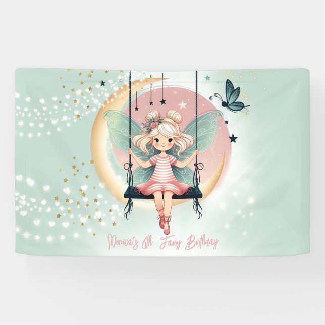 Zauberhafte Fee auf dem schwingenden Kindergeburts Banner (Horizontal)