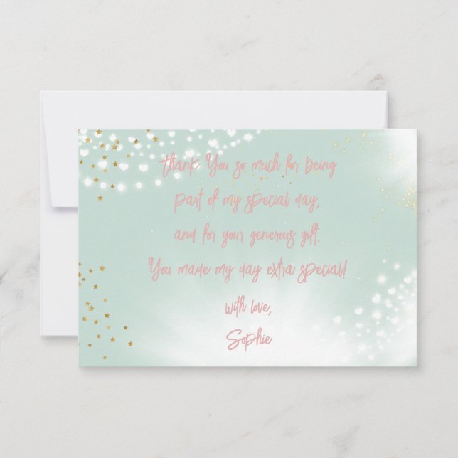 Zauberhafte Fee auf dem schwingenden Kindergeburts Dankeskarte (Vorderseite)