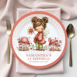 Zauberhafte Feen 6. Geburtstag Rosa Blumen Teller