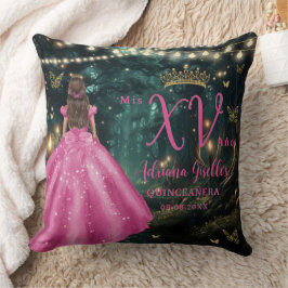 Zauberhafte Forest Fuchsia Pink Quinceañera Bild Kissen