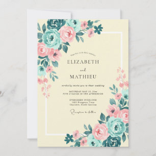 Zauberhafte Frühlingshochzeit in Teal und Rosé Einladung