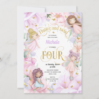 Zauberhafte Gartenmärchen, Mädchen zum 4. Geburtst Einladung