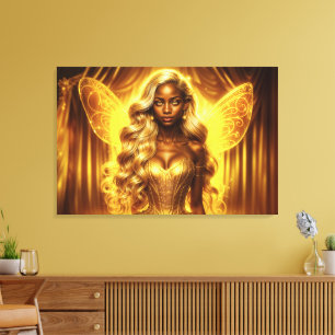 Zauberhafte goldene, elegante, funkelnde Flügel Leinwanddruck