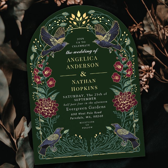 Zauberhafte Gothic Raven Floral Wedding Ach Einladung (Von Creator hochgeladen)