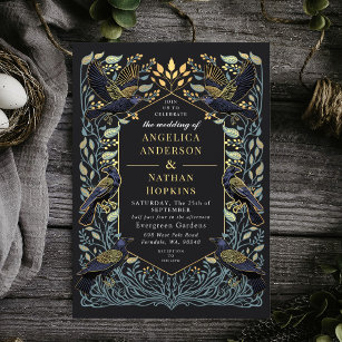 Zauberhafte Gothic Raven Floral Wedding Einladung