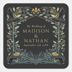 Zauberhafte Gothic Raven Floral Wedding Quadratischer Aufkleber