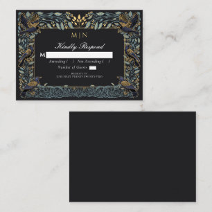 Zauberhafte Gothic Raven Floral Wedding RSVP Begleitkarte