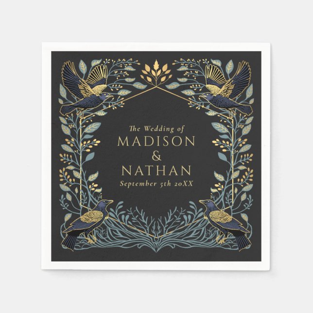 Zauberhafte Gothic Raven Floral Wedding Serviette (Vorderseite)